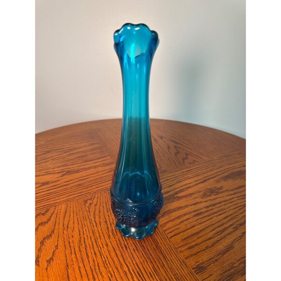 Vintage Blue Swung Glass Vase with Floral Base and Grape Accents - Picture 3 of 6